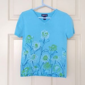 Limited Too Short Sleeve knit sweater with multi color flower design.